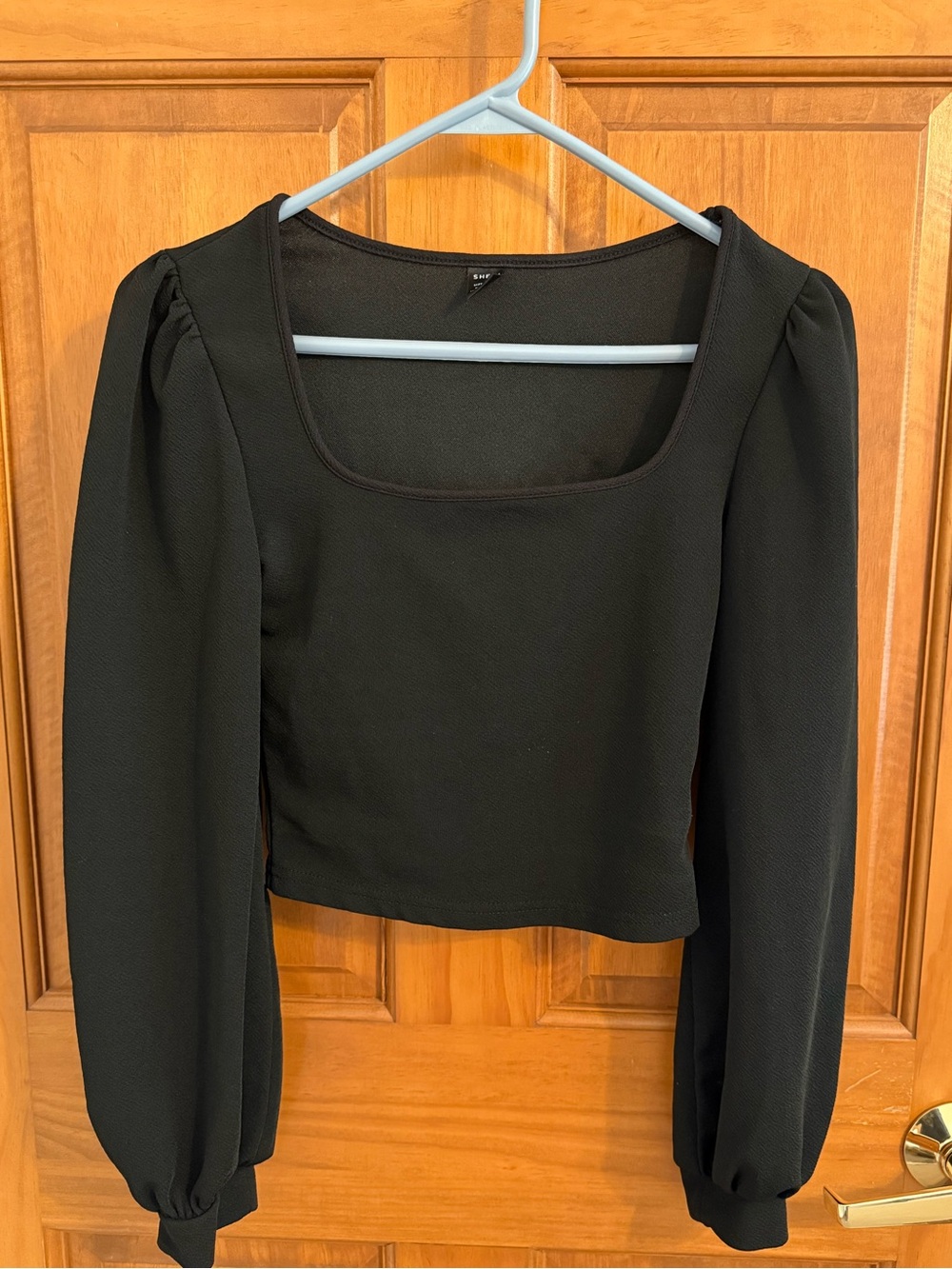 SHEIN - Size XS/S - Black Square Neck Puff Sleeve Crop Top